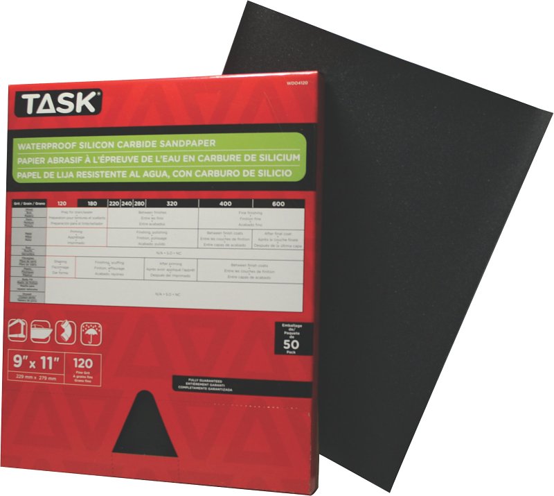 Task WDO4120 Sandpaper, 11 in L, 9 in W, Fine, 120 Grit, Silicon Carbide Abrasive