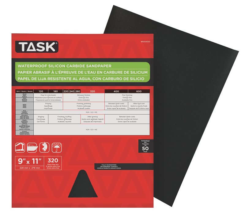 Task WDO4320 Sandpaper, 11 in L, 9 in W, Extra Fine, 320 Grit, Silicon Carbide Abrasive