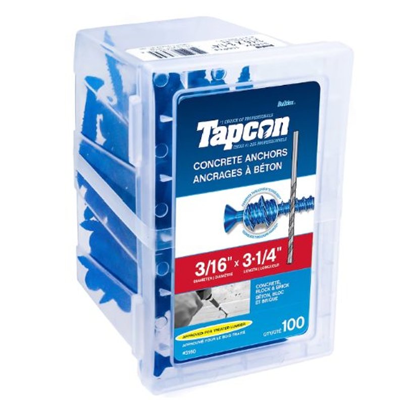 Tapcon 3160 Concrete Screw Anchor, 3-1/4 in Screw, 3/16 in Dia, 1-1/4 to 4 in L, Stainless Steel, Climaseal, 100/BX
