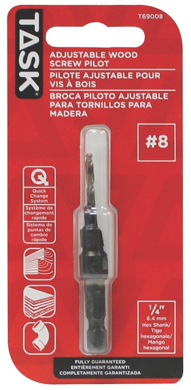 Task T69008 Screw Drill Bit, #8 Dia, 1/4 in Dia Shank, Hex Shank
