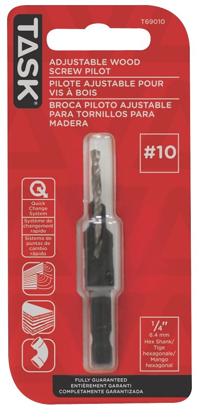 Task T69010 Screw Drill Bit, #10 Dia, 1/4 in Dia Shank, Hex Shank