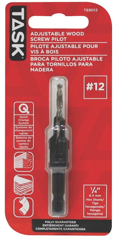 Task T69012 Pilot Drill Bit, 1/4 in Shank, Hex Shank