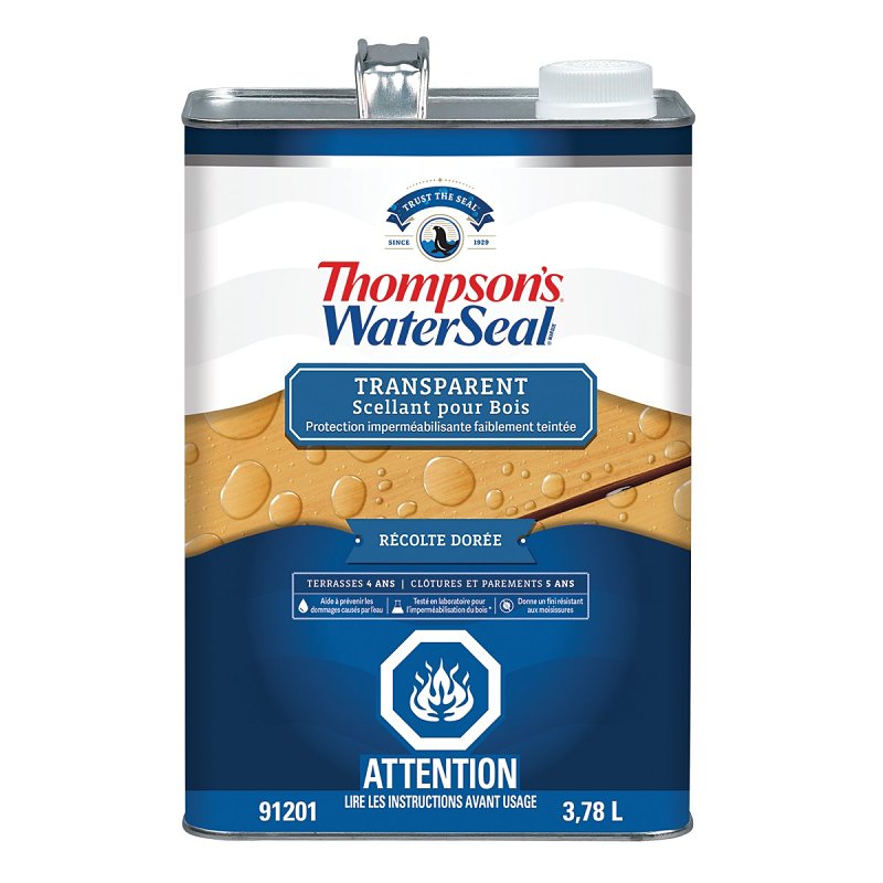 Thompson's WaterSeal THCP91201-16 Wood Sealer, Transparent, Liquid, Harvest Gold, 1 gal, Can