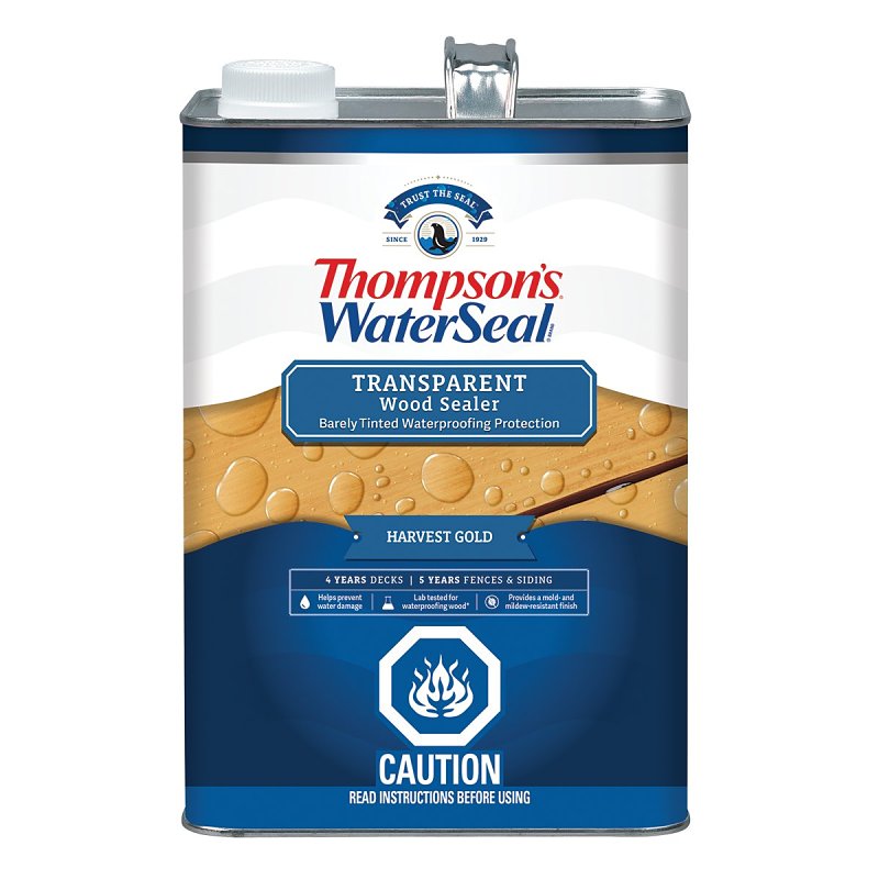 Thompson's WaterSeal THCP91201-16 Wood Sealer, Transparent, Liquid, Harvest Gold, 1 gal, Can