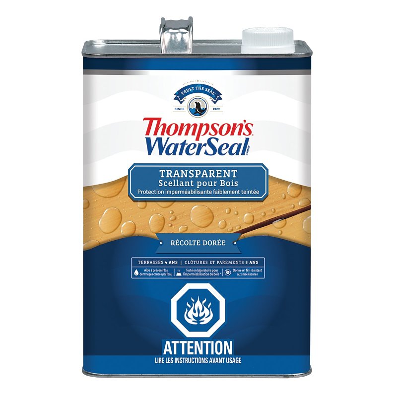 Thompson's WaterSeal THCP91201-16 Wood Sealer, Transparent, Liquid, Harvest Gold, 1 gal, Can