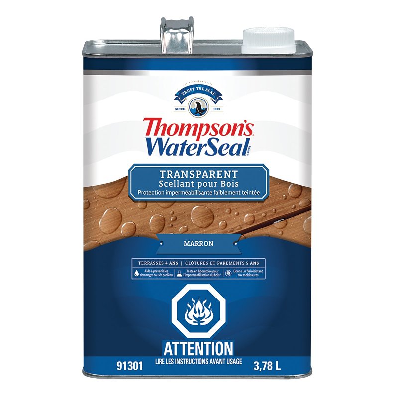 Thompson's WaterSeal THCP91301-16 Wood Sealer, Transparent, Liquid, Chestnut Brown, 1 gal, Can