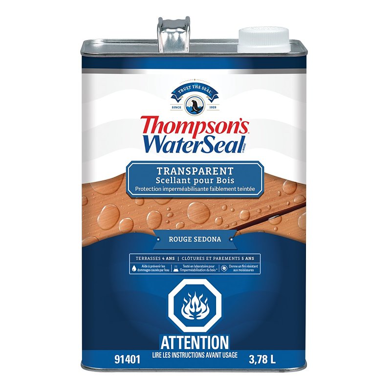 Thompson's WaterSeal THCP91401-16 Wood Sealer, Transparent, Liquid, Sedona Red, 1 gal, Can