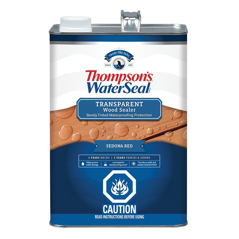 Thompson's WaterSeal THCP91401-16 Wood Sealer, Transparent, Liquid, Sedona Red, 1 gal, Can