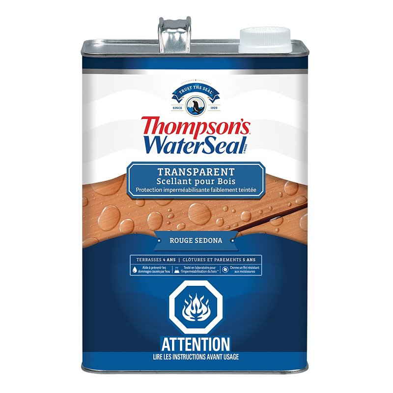 Thompson's WaterSeal THCP91401-16 Wood Sealer, Transparent, Liquid, Sedona Red, 1 gal, Can