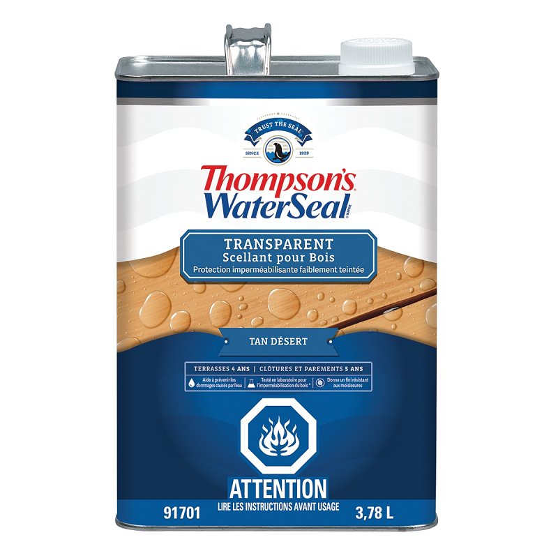 Thompson's WaterSeal THCP91701-16 Wood Sealer, Transparent, Liquid, Desert Tan, 1 gal, Can