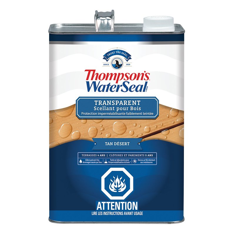 Thompson's WaterSeal THCP91701-16 Wood Sealer, Transparent, Liquid, Desert Tan, 1 gal, Can