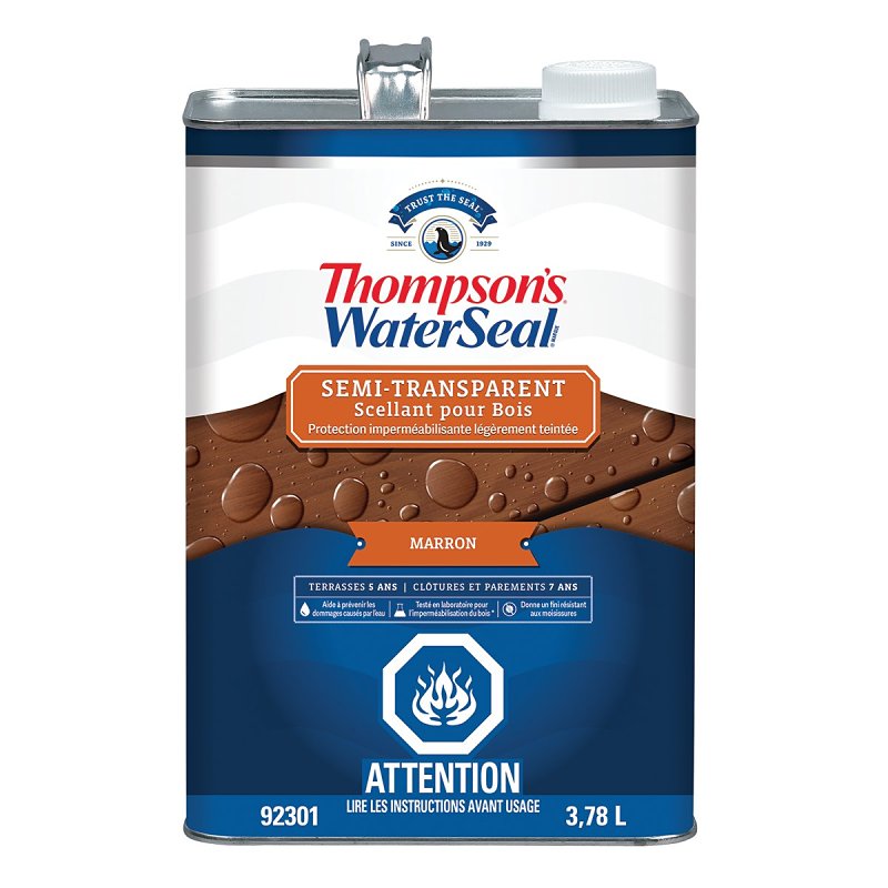 Thompson's WaterSeal THCP92301-16 Wood Sealer, Semi-Transparent, Liquid, Chestnut Brown, 1 gal, Can