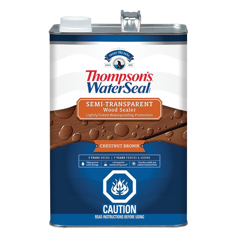 Thompson's WaterSeal THCP92301-16 Wood Sealer, Semi-Transparent, Liquid, Chestnut Brown, 1 gal, Can