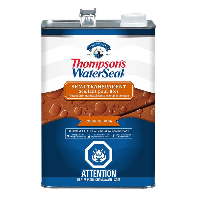 Thompson's WaterSeal THCP92401-16 Wood Sealer, Semi-Transparent, Liquid, Sedona Red, 1 gal, Can