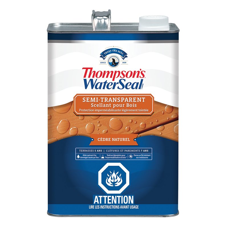 Thompson's WaterSeal THCP92601-16 Wood Sealer, Semi-Transparent, Liquid, Natural Cedar, 1 gal, Can