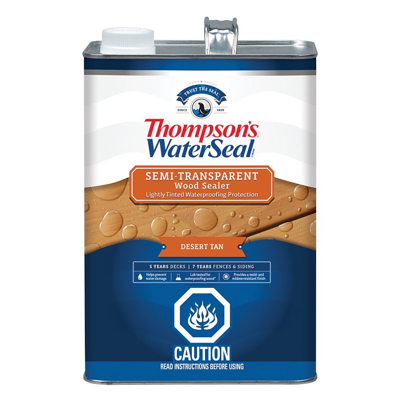 Thompson's WaterSeal THCP92701-16 Wood Sealer, Semi-Transparent, Liquid, Desert Tan, 1 gal, Can