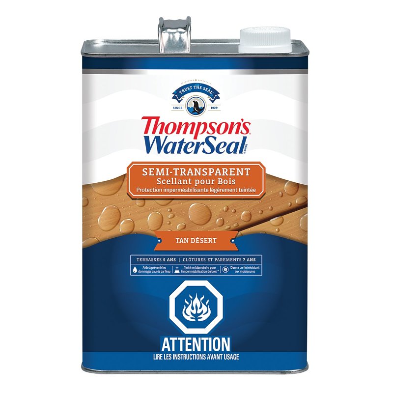 Thompson's WaterSeal THCP92701-16 Wood Sealer, Semi-Transparent, Liquid, Desert Tan, 1 gal, Can