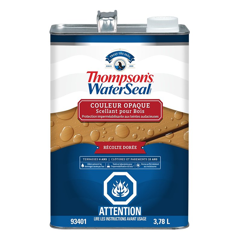 Thompson's WaterSeal THCP93401-16 Wood Sealer, Solid, Liquid, Harvest Gold, 1 gal, Can