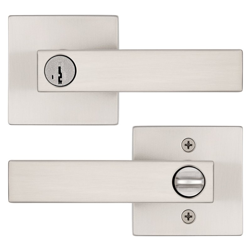Kwikset Signature, Singapore 740SAL SQT 15 SMT Keyed Entry Door Handle, Lever Handle, Satin Nickel, Metal, AAA Grade