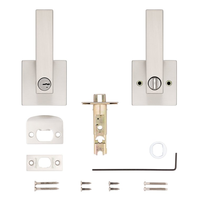 Kwikset Signature, Singapore 740SAL SQT 15 SMT Keyed Entry Door Handle, Lever Handle, Satin Nickel, Metal, AAA Grade