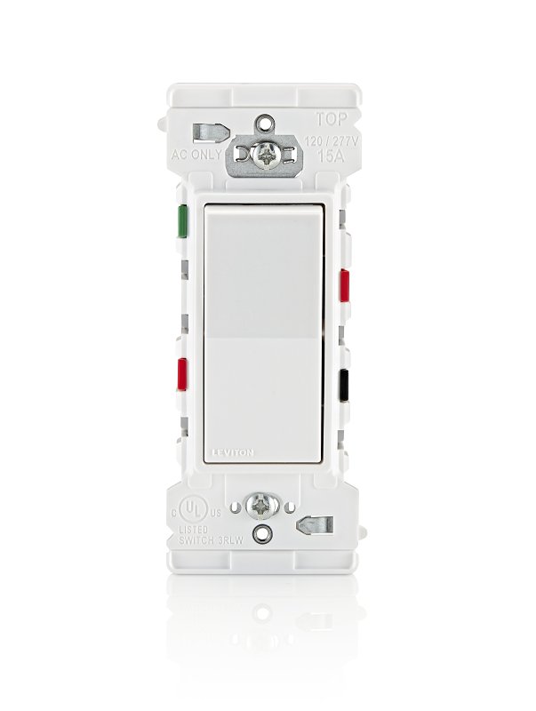 Decora Edge Series E5603-0SW Residential-Grade 3-Way Rocker Switch, 15 A, 120/277 VAC, Side Lever Terminal, White