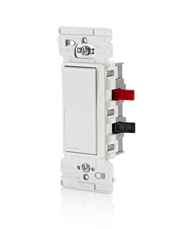 Decora Edge Series E5603-0SW Residential-Grade 3-Way Rocker Switch, 15 A, 120/277 VAC, Side Lever Terminal, White