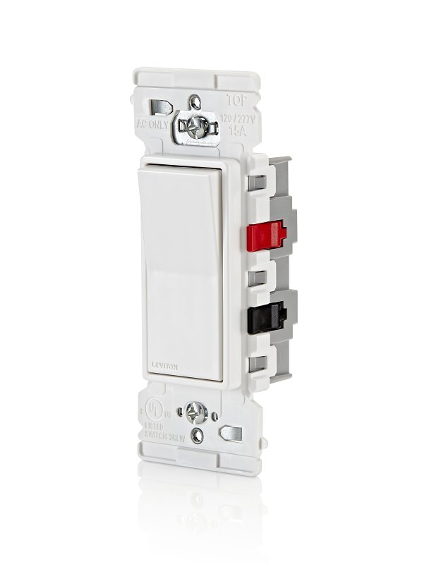 Decora Edge Series E5603-0SW Residential-Grade 3-Way Rocker Switch, 15 A, 120/277 VAC, Side Lever Terminal, White