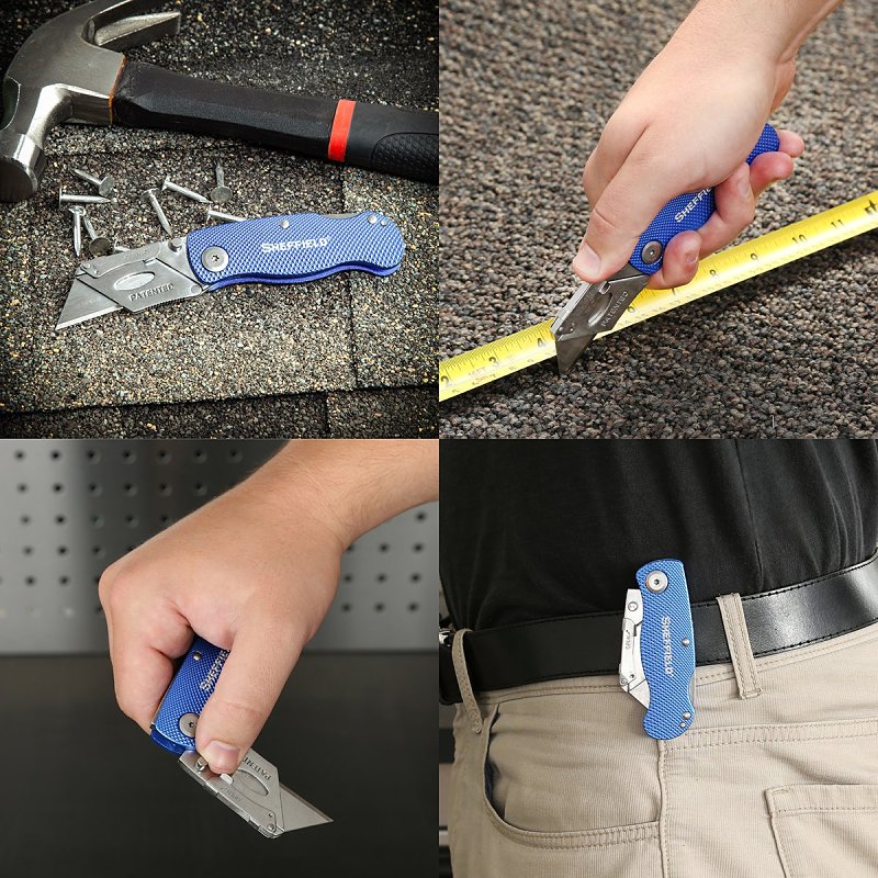Sheffield 12514 Utility Knife, 3-Blade, Textured Grip Handle, Blue Handle