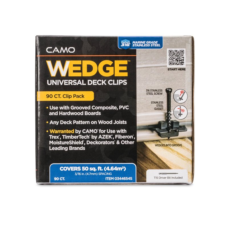 Camo Wedge 0344654S Universal Deck Clip, 1-1/2 in L, Stainless Steel, Torx Drive