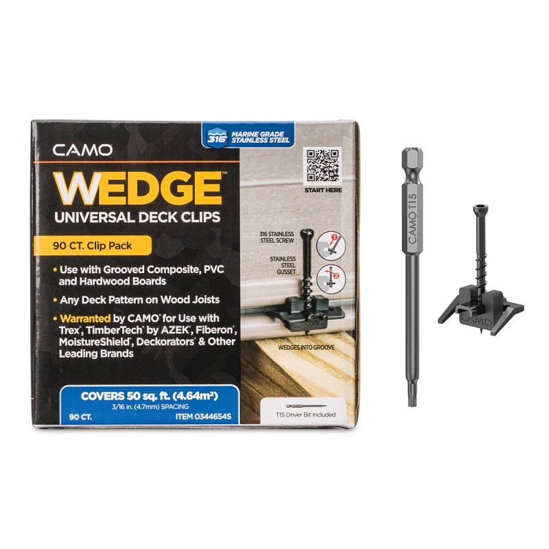 Camo Wedge 0344654S Universal Deck Clip, 1-1/2 in L, Stainless Steel, Torx Drive