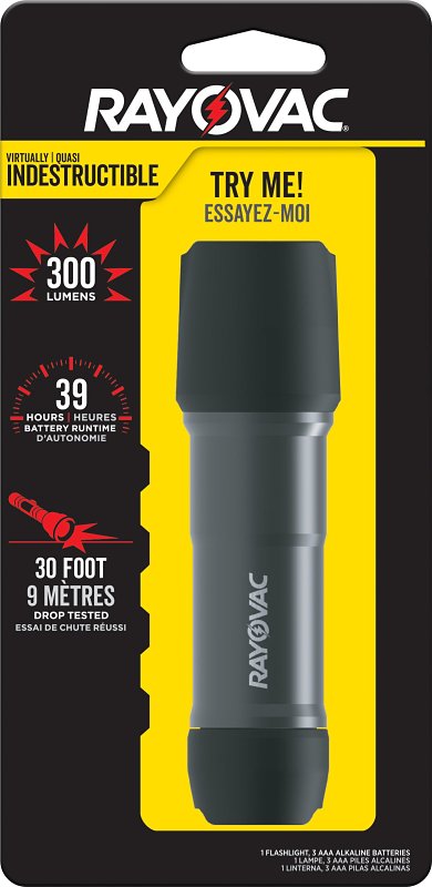 Rayovac ROVDIY3AAA1 Flashlight, AAA Battery, Alkaline Battery, LED Lamp, 300 Lumens, 551 ft Beam Distance, Black