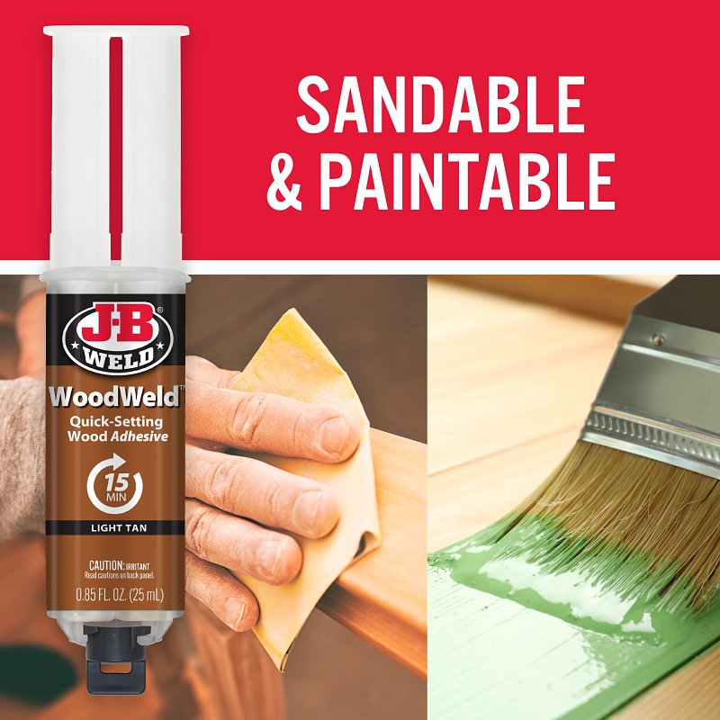 J-B Weld WOODWELD 50151 Epoxy Adhesive, Tan, Solid, 0.85 mL, Syringe
