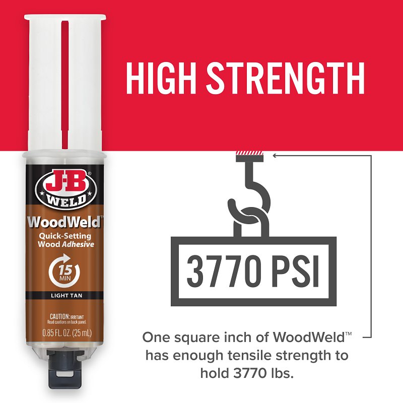 J-B Weld WOODWELD 50151 Epoxy Adhesive, Tan, Solid, 0.85 mL, Syringe
