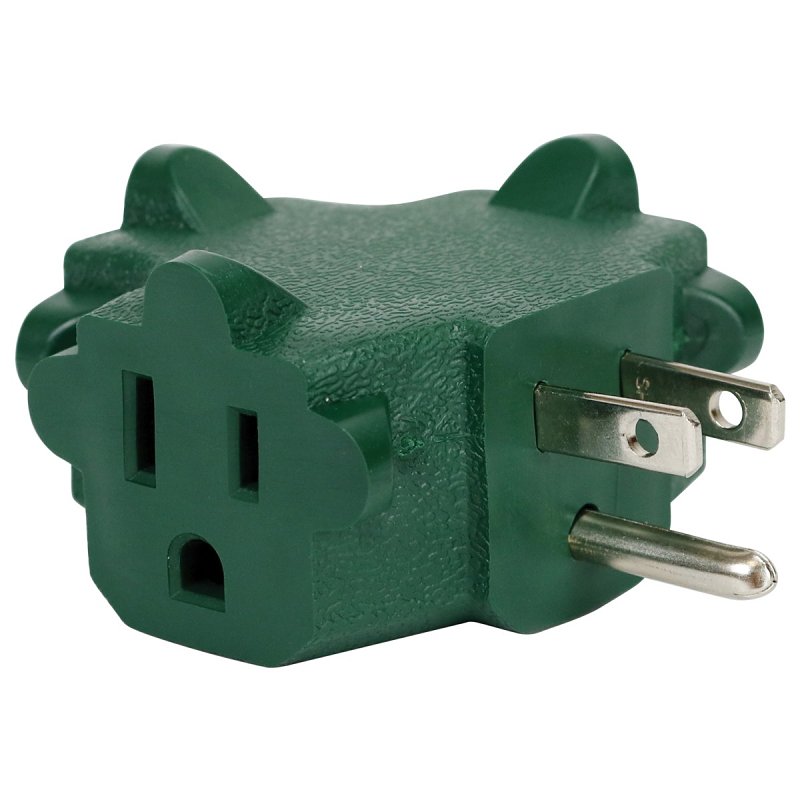 PowerZone ORAD25001 Power Block Adapter, 125 V, 3-Outlet, NEMA: NEMA 5-15P, Green
