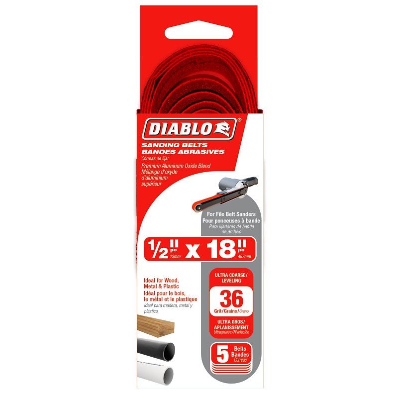 Diablo DCB518036S05G Sanding Belt, 1/2 in W, 18 in L, 36 Grit, Coarse, Zirconium Abrasive