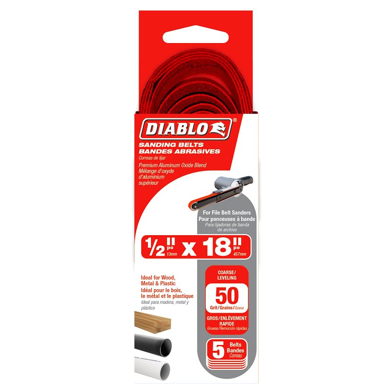 Diablo DCB518050S05G Sanding Belt, 1/2 in W, 18 in L, 50 Grit, Coarse, Zirconium Abrasive