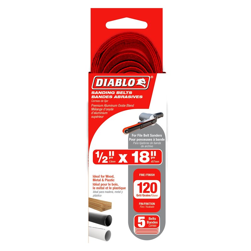 Diablo DCB518120S05G Sanding Belt, 1/2 in W, 18 in L, 120 Grit, Fine, Zirconium Abrasive