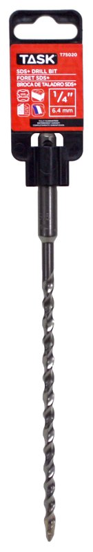 Task T75020 Rotary Hammer Drill Bit, 1/4 in Dia, 8 in OAL, 2-Flute, SDS Plus Shank