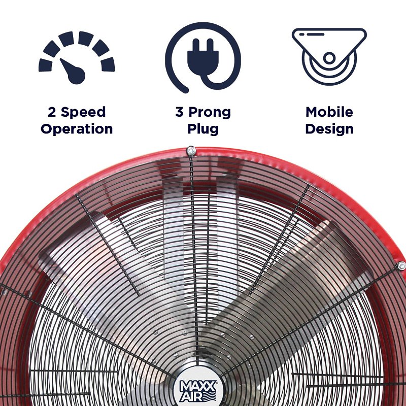 MaxxAir BF36DD Direct Drive Drum Fan, 6.56 A, 120 V, 2-Speed, 460 to 710 rpm Speed, 6300 to 9000 cfm Air, Steel