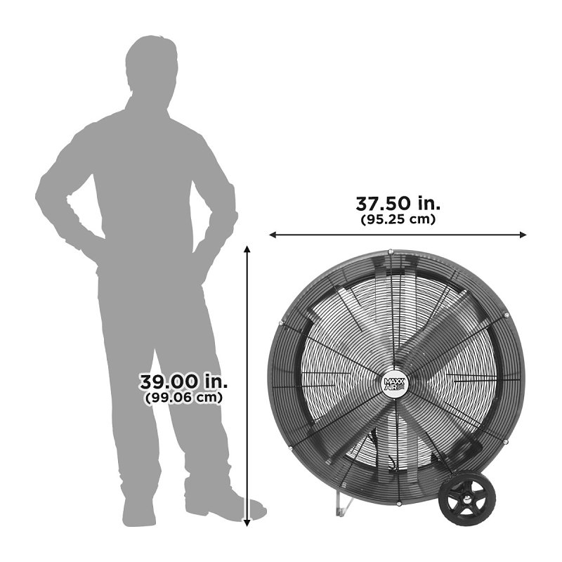 MaxxAir BF36DD Direct Drive Drum Fan, 6.56 A, 120 V, 2-Speed, 460 to 710 rpm Speed, 6300 to 9000 cfm Air, Steel