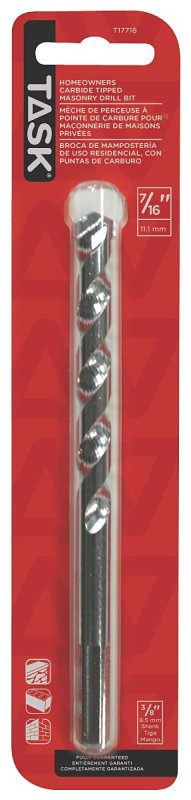 Task T17716 Drill Bit, 7/16 in Dia, 6 in OAL, Spiral Flute, 3/8 in Dia Shank