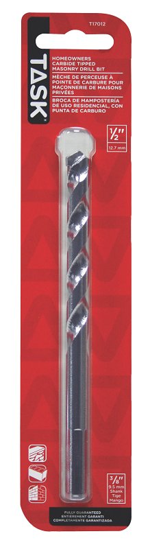 Task T17012 Rotary Drill Bit, 1/2 in Dia, 6 in OAL, Spiral Flute, 3/8 in Dia Shank, Reduced Shank
