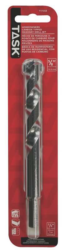 Task T17058 Rotary Drill Bit, 5/8 in Dia, 6 in OAL, Spiral Flute, 3/8 in Dia Shank, Reduced Shank