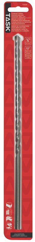 Task T14038 Rotary Drill Bit, 3/8 in Dia, 12 in OAL, Long, Percussion, Spiral Flute