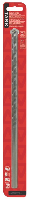 Task T14716 Rotary Drill Bit, 7/16 in Dia, 12 in OAL, Long, Percussion, Spiral Flute