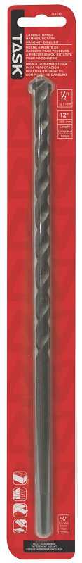 Task T14012 Drill Bit, 1/2 in Dia, 12 in OAL, Percussion, Spiral Flute, 3/8 in Dia Shank