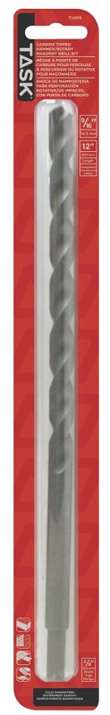 Task T14916 Rotary Drill Bit, 9/16 in Dia, 12 in OAL, Long, Percussion, Spiral Flute, 3/8 in Dia Shank, Reduced Shank