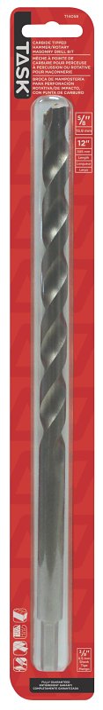 Task T14058 Rotary Drill Bit, 5/8 in Dia, 12 in OAL, Long, Percussion, Spiral Flute, 1/2 in Dia Shank, Reduced Shank