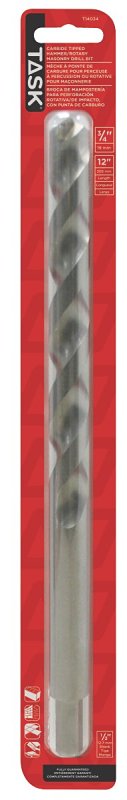 Task T14034 Rotary Drill Bit, 3/4 in Dia, 12 in OAL, Long, Percussion, Spiral Flute, 1/2 in Dia Shank, Reduced Shank