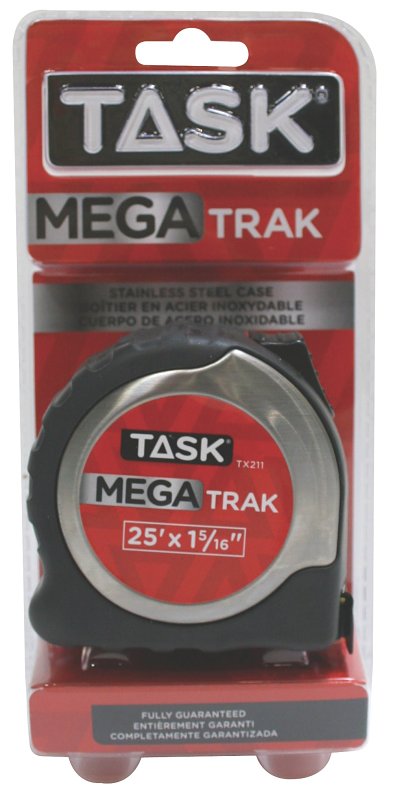 Task TX211 Measuring Tape, 25 ft L Blade, 1-5/16 in W Blade, Steel Blade, Steel Case